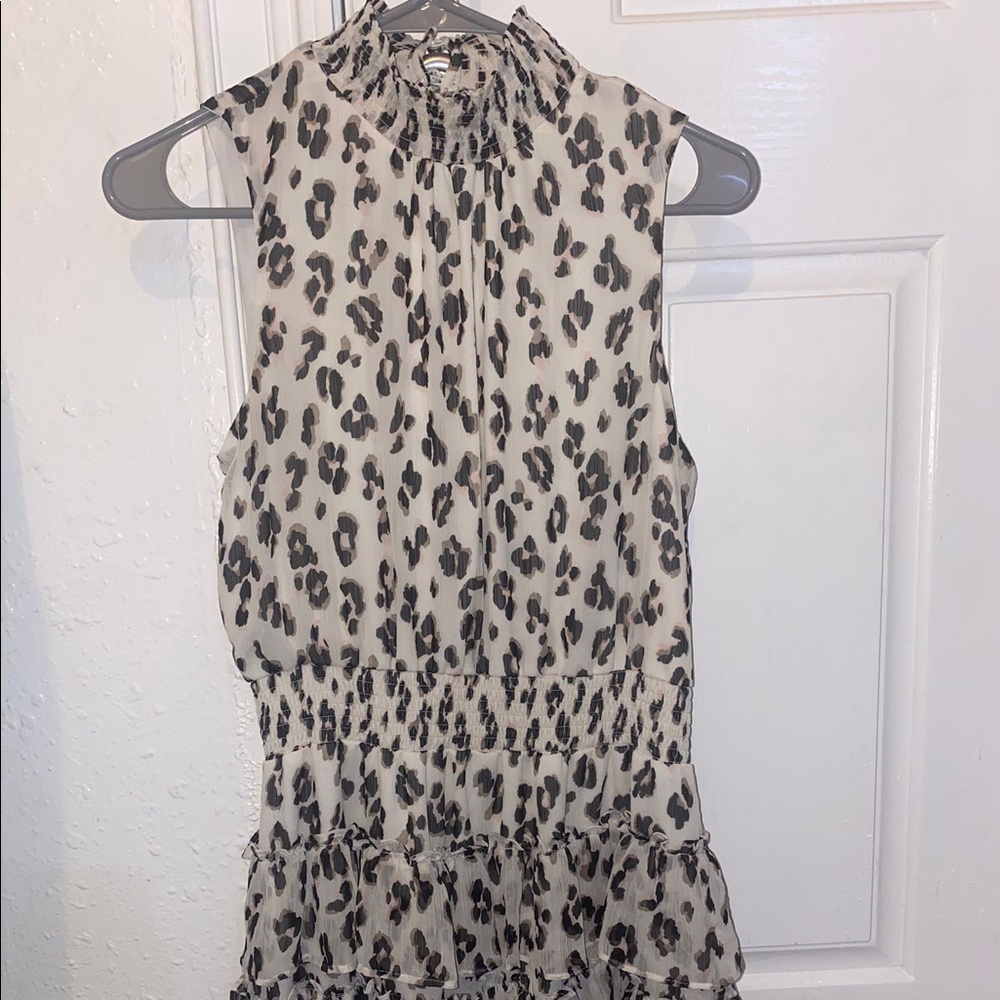 Animal Print Sleeveless Mock Neck Tiered Ruffle Dress